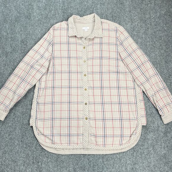 J Jill Top Womens Size Large Plaid Flannel Button Front Contrasting Trim Cotton - Picture 1 of 11